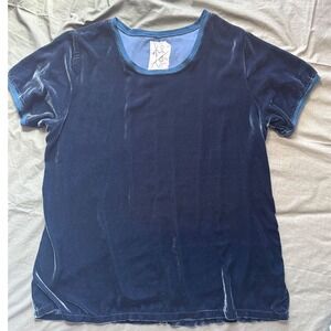 Pete & Greta Johnny Was Navy Blue Silk Blend Velvet Short Sleeve T-Shirt Size L